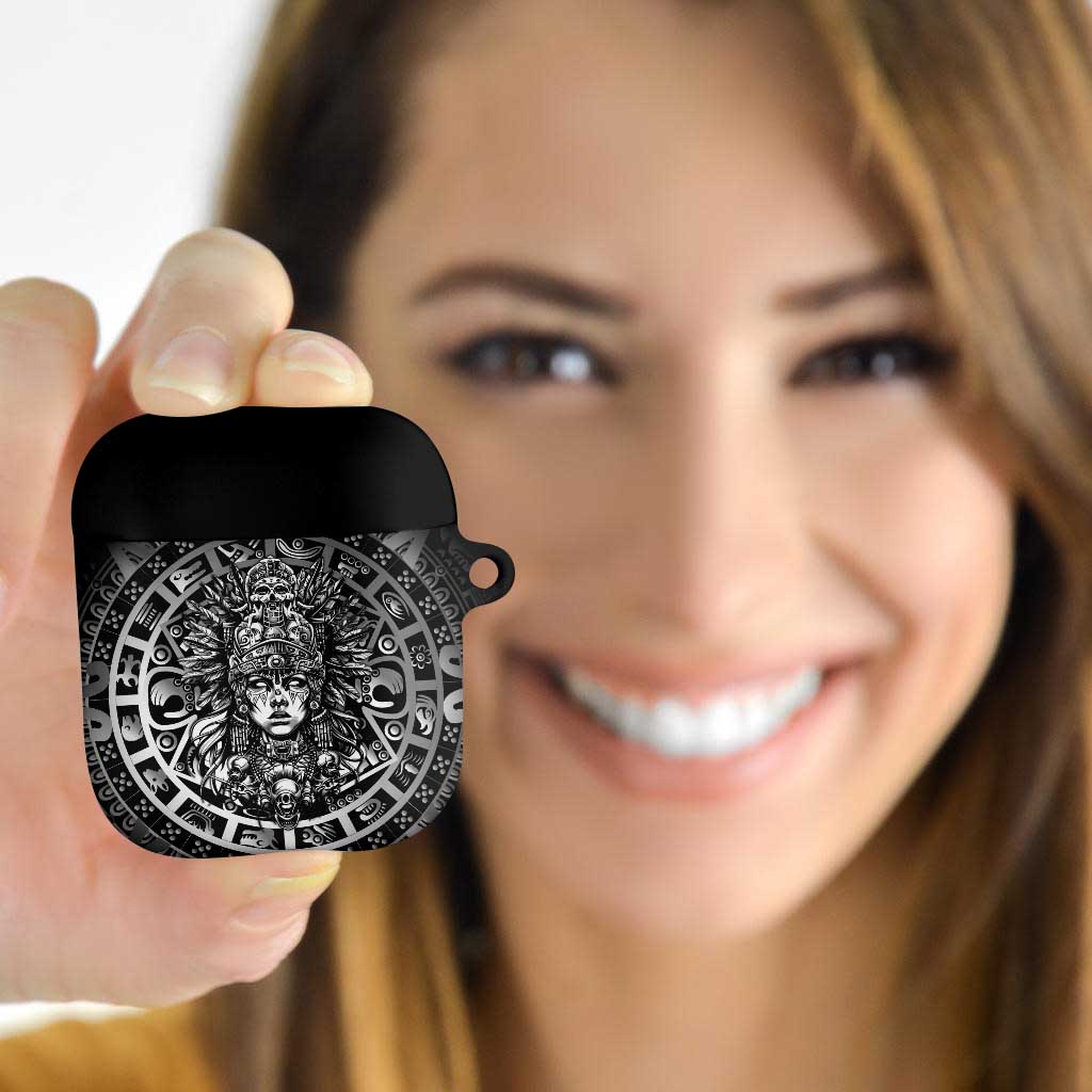 Mexico Aztec Warrior Goddess AirPods Case Aztec Skull Tribal Calender Silver Spirit - Wonder Print Shop