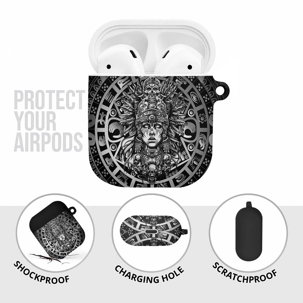 Mexico Aztec Warrior Goddess AirPods Case Aztec Skull Tribal Calender Silver Spirit - Wonder Print Shop