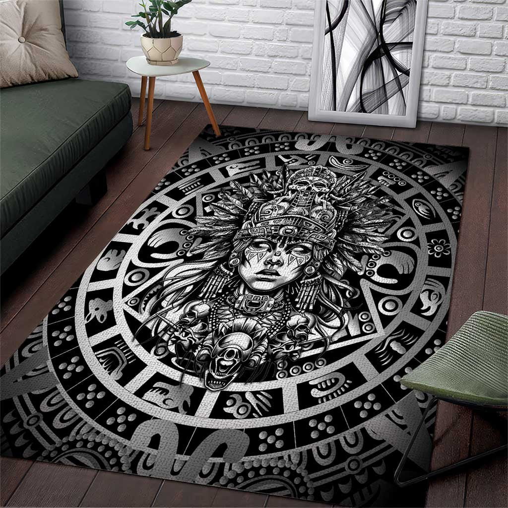 Mexico Aztec Warrior Goddess Area Rug Aztec Skull Tribal Calender Silver Spirit - Wonder Print Shop