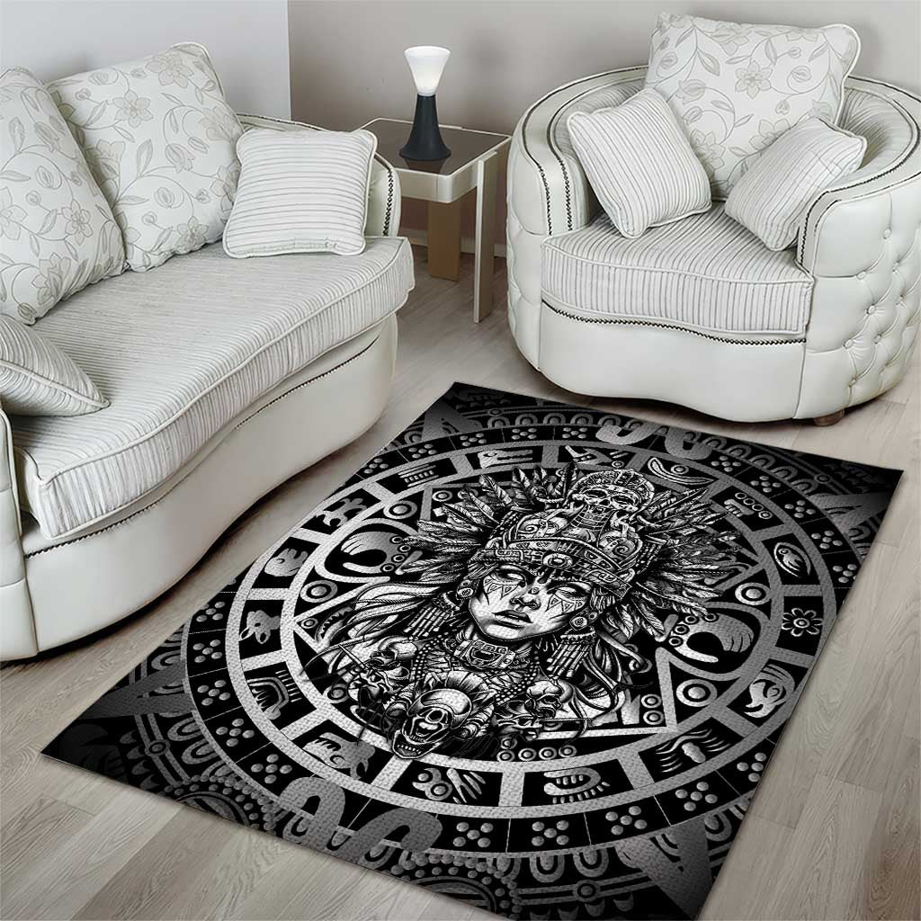 Mexico Aztec Warrior Goddess Area Rug Aztec Skull Tribal Calender Silver Spirit - Wonder Print Shop
