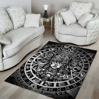 Mexico Aztec Warrior Goddess Area Rug Aztec Skull Tribal Calender Silver Spirit - Wonder Print Shop