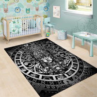 Mexico Aztec Warrior Goddess Area Rug Aztec Skull Tribal Calender Silver Spirit - Wonder Print Shop