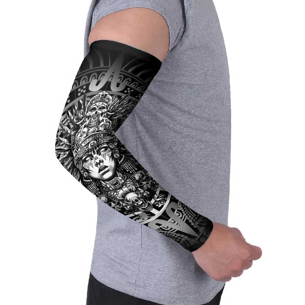 Mexico Aztec Warrior Goddess Arm Sleeves Aztec Skull Tribal Calender Silver Spirit - Wonder Print Shop
