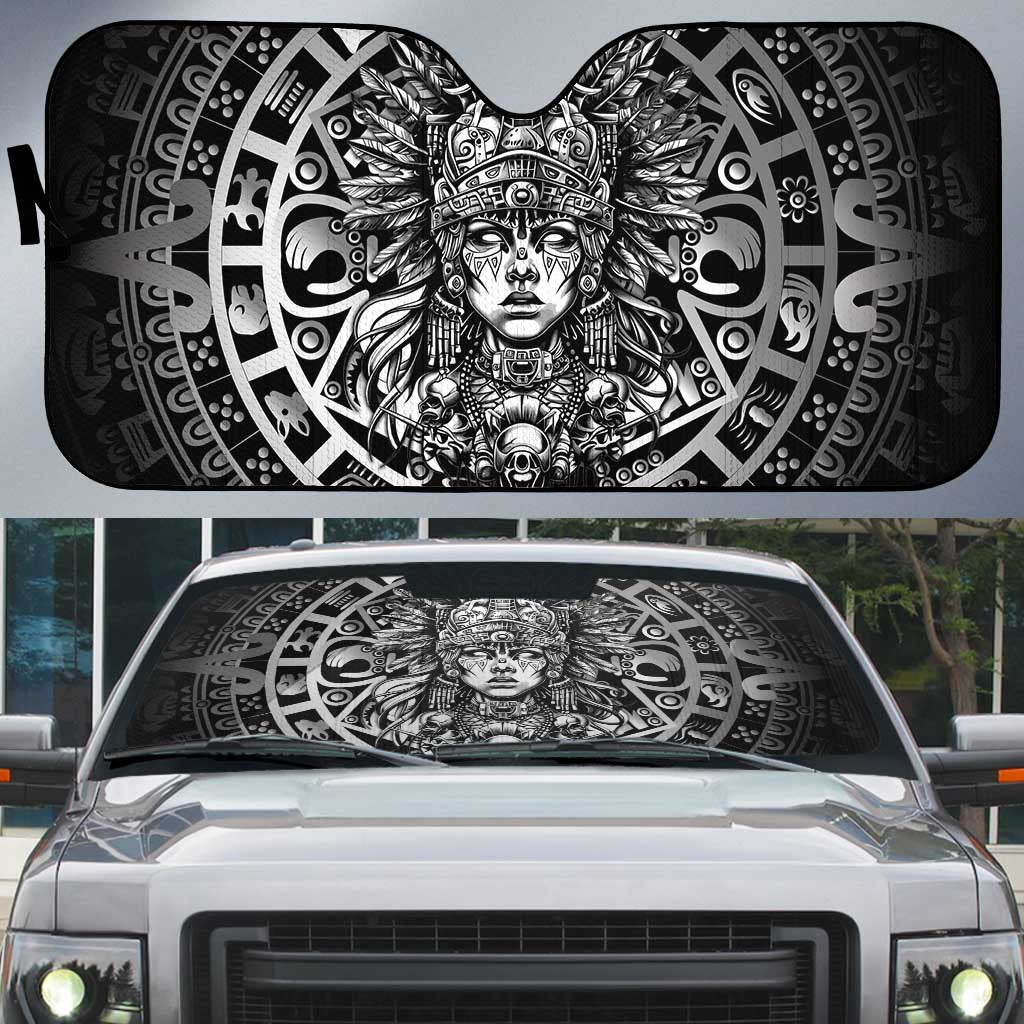 Mexico Aztec Warrior Goddess Auto Sun Shade Aztec Skull Tribal Calender Silver Spirit - Wonder Print Shop