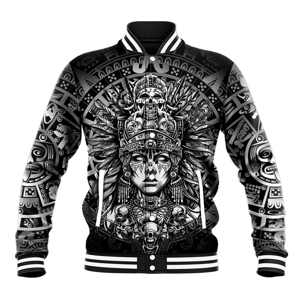 Mexico Aztec Warrior Goddess Baseball Jacket Aztec Skull Tribal Calender Silver Spirit - Wonder Print Shop