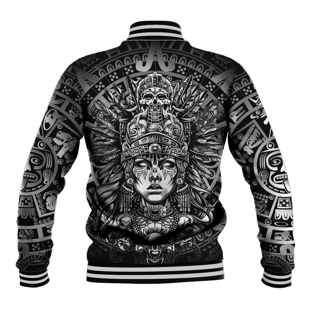 Mexico Aztec Warrior Goddess Baseball Jacket Aztec Skull Tribal Calender Silver Spirit - Wonder Print Shop