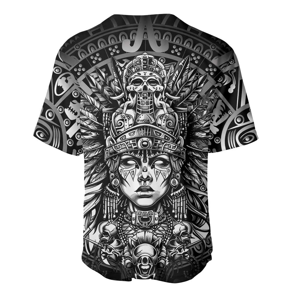 Mexico Aztec Warrior Goddess Baseball Jersey Aztec Skull Tribal Calender Silver Spirit - Wonder Print Shop