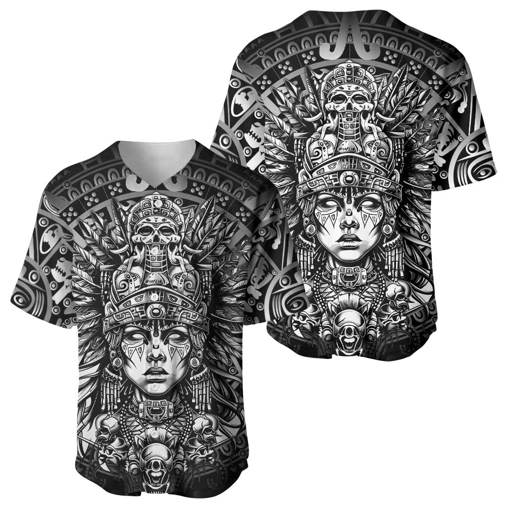 Mexico Aztec Warrior Goddess Baseball Jersey Aztec Skull Tribal Calender Silver Spirit - Wonder Print Shop