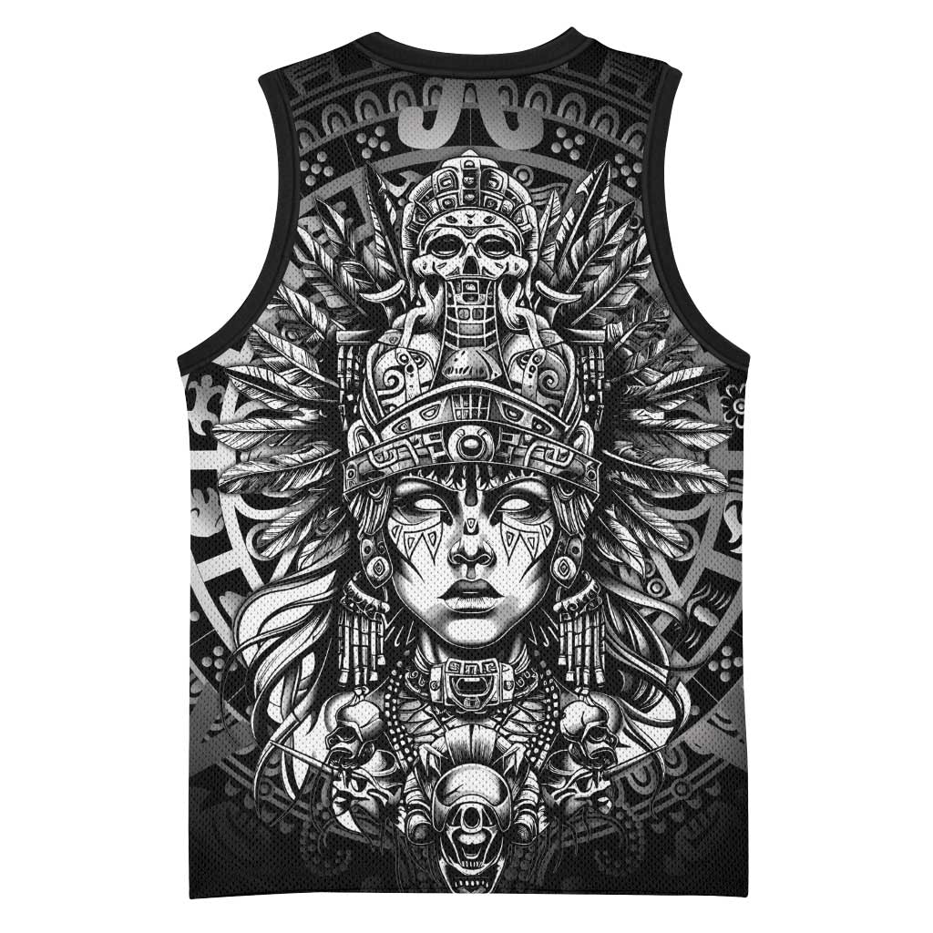 Mexico Aztec Warrior Goddess Basketball Jersey Aztec Skull Tribal Calender Silver Spirit - Wonder Print Shop