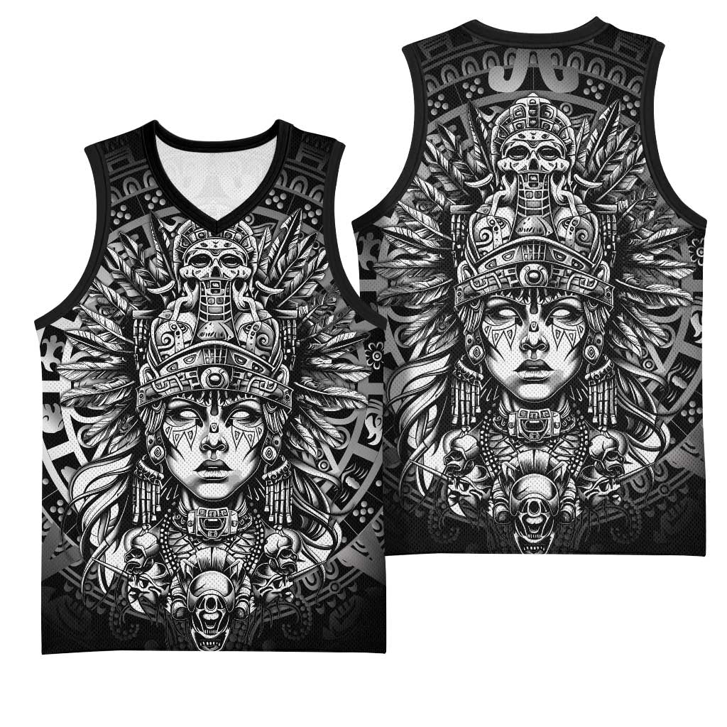 Mexico Aztec Warrior Goddess Basketball Jersey Aztec Skull Tribal Calender Silver Spirit - Wonder Print Shop