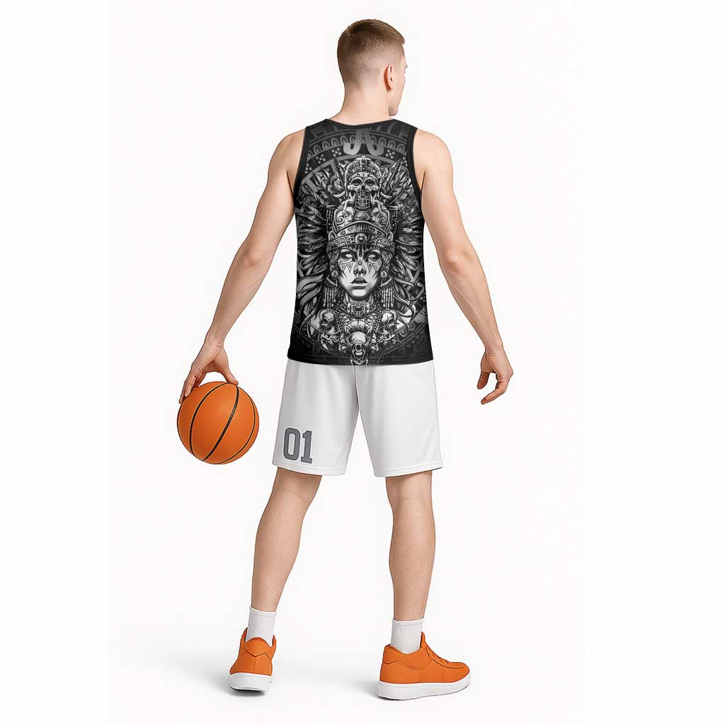 Mexico Aztec Warrior Goddess Basketball Jersey Aztec Skull Tribal Calender Silver Spirit - Wonder Print Shop