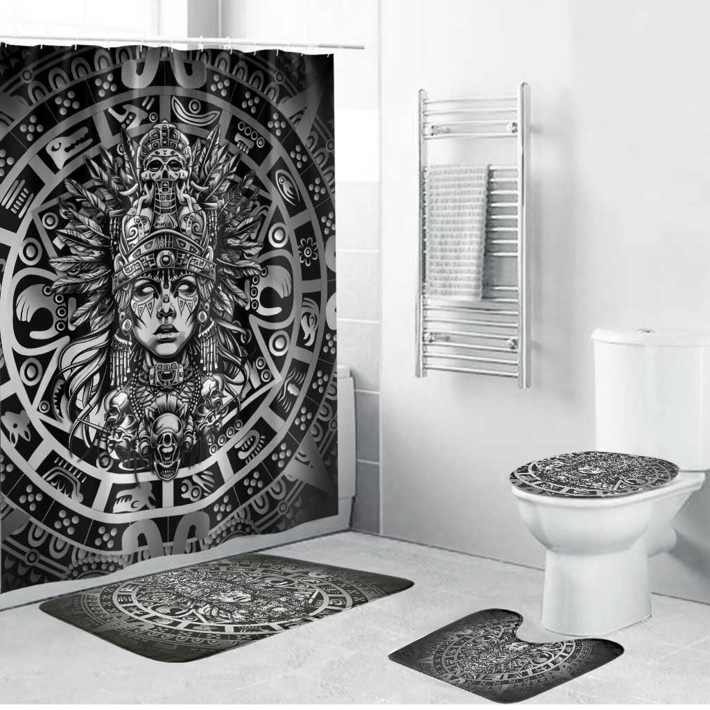 Mexico Aztec Warrior Goddess Bathroom Set Aztec Skull Tribal Calender Silver Spirit - Wonder Print Shop