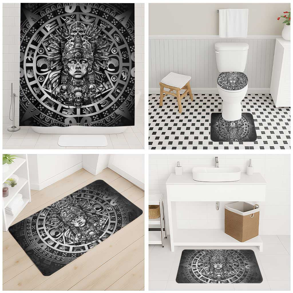 Mexico Aztec Warrior Goddess Bathroom Set Aztec Skull Tribal Calender Silver Spirit - Wonder Print Shop