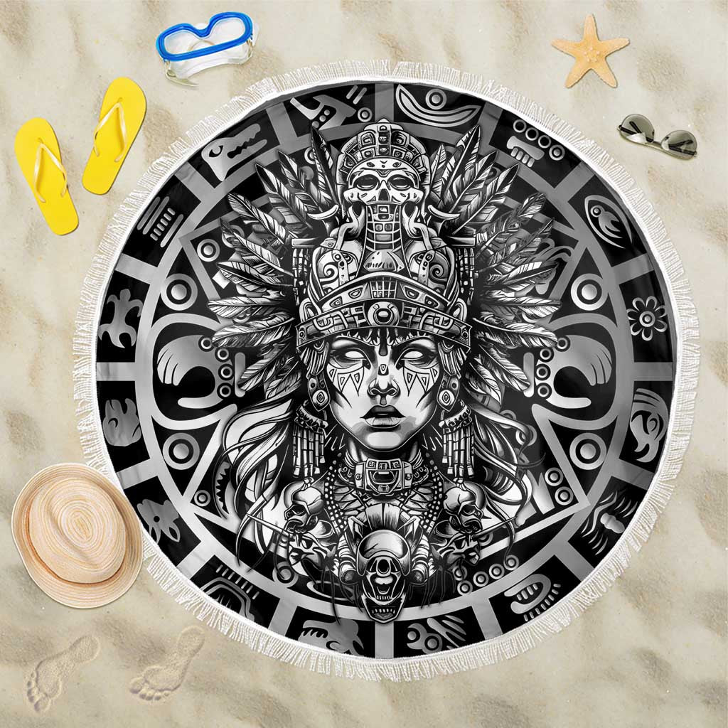 Mexico Aztec Warrior Goddess Beach Blanket Aztec Skull Tribal Calender Silver Spirit - Wonder Print Shop