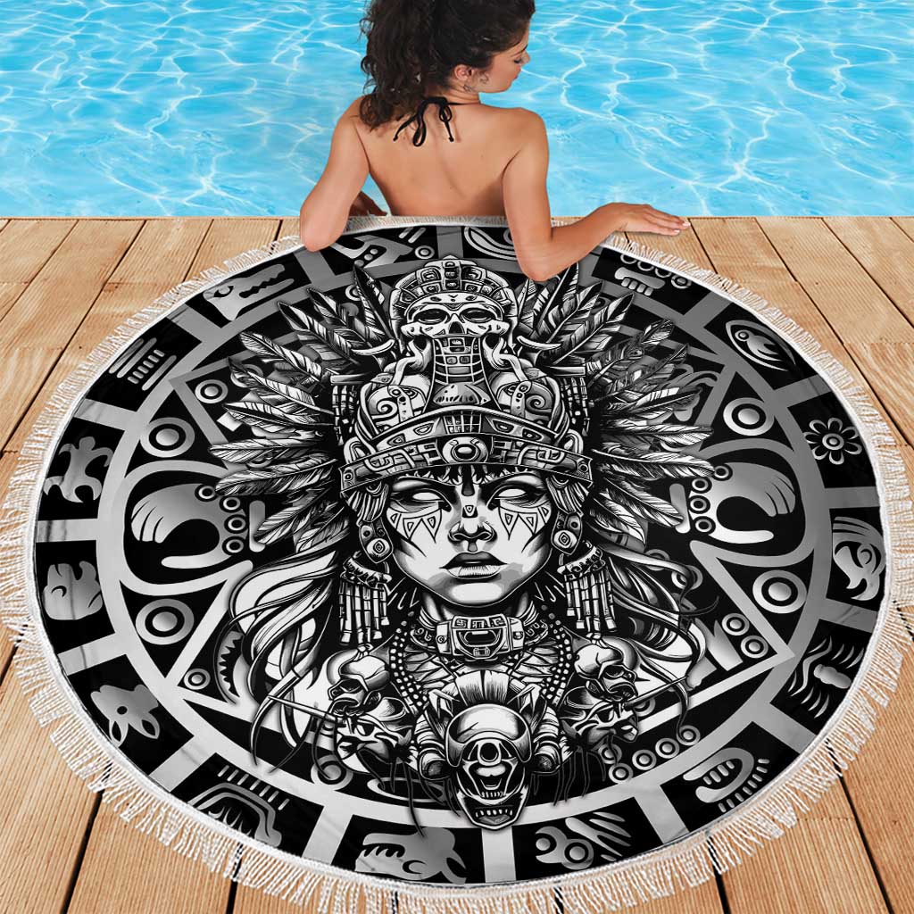 Mexico Aztec Warrior Goddess Beach Blanket Aztec Skull Tribal Calender Silver Spirit - Wonder Print Shop