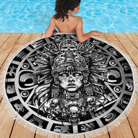 Mexico Aztec Warrior Goddess Beach Blanket Aztec Skull Tribal Calender Silver Spirit - Wonder Print Shop