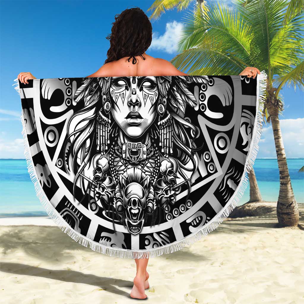 Mexico Aztec Warrior Goddess Beach Blanket Aztec Skull Tribal Calender Silver Spirit - Wonder Print Shop