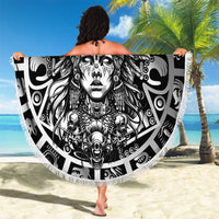 Mexico Aztec Warrior Goddess Beach Blanket Aztec Skull Tribal Calender Silver Spirit - Wonder Print Shop