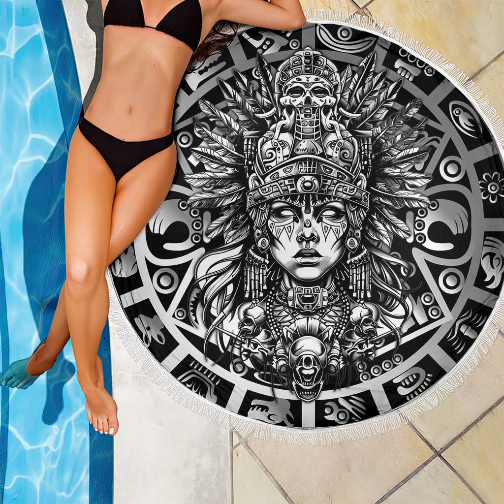 Mexico Aztec Warrior Goddess Beach Blanket Aztec Skull Tribal Calender Silver Spirit - Wonder Print Shop