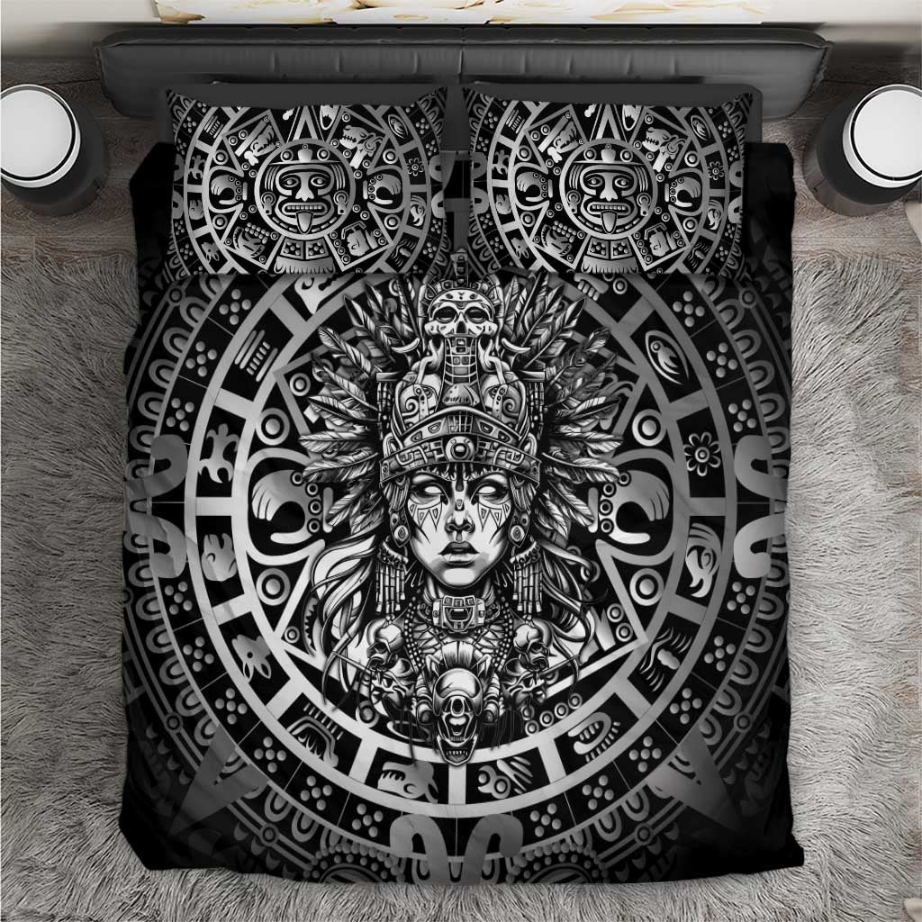 Mexico Aztec Warrior Goddess Bedding Set Aztec Skull Tribal Calender Silver Spirit - Wonder Print Shop