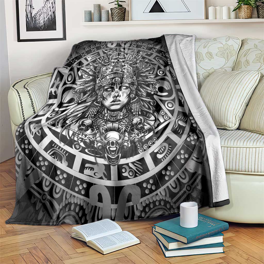 Mexico Aztec Warrior Goddess Blanket Aztec Skull Tribal Calender Silver Spirit - Wonder Print Shop