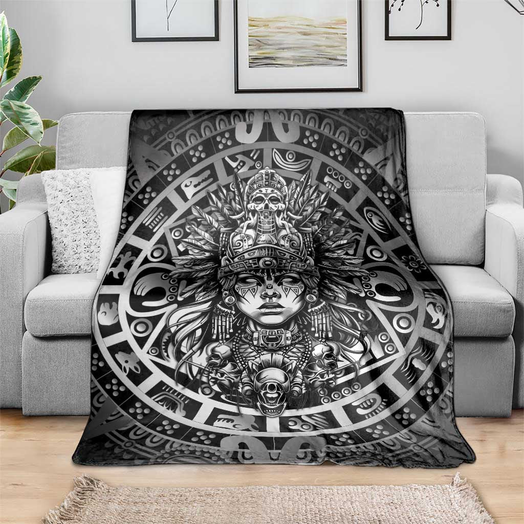 Mexico Aztec Warrior Goddess Blanket Aztec Skull Tribal Calender Silver Spirit - Wonder Print Shop
