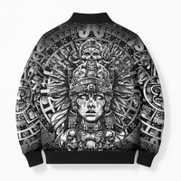 Mexico Aztec Warrior Goddess Bomber Puffer Jacket Aztec Skull Tribal Calender Silver Spirit - Wonder Print Shop