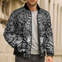 Mexico Aztec Warrior Goddess Bomber Puffer Jacket Aztec Skull Tribal Calender Silver Spirit - Wonder Print Shop