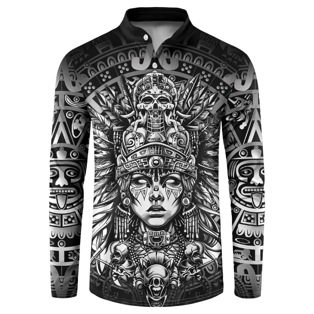 Mexico Aztec Warrior Goddess Button Sweatshirt Aztec Skull Tribal Calender Silver Spirit - Wonder Print Shop