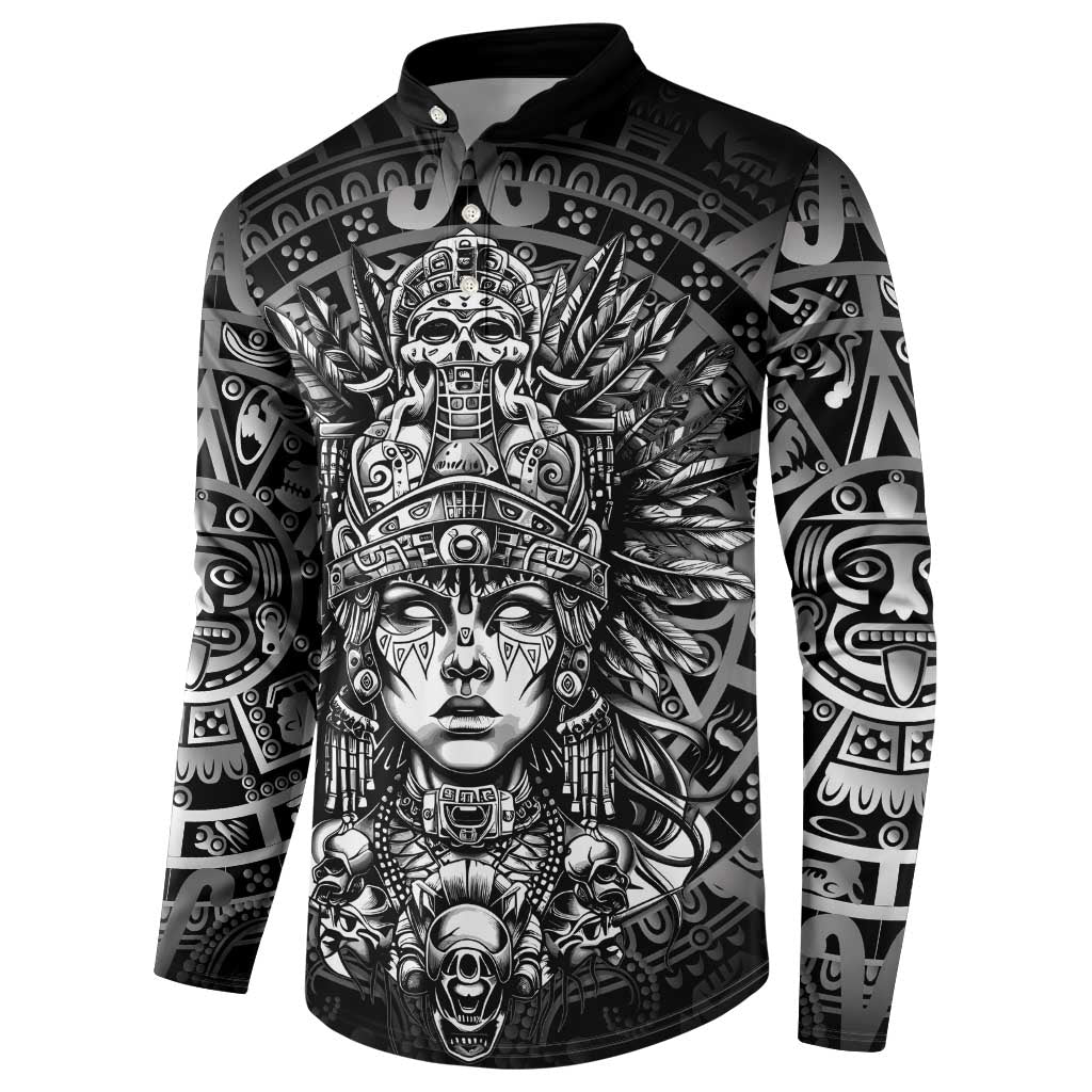 Mexico Aztec Warrior Goddess Button Sweatshirt Aztec Skull Tribal Calender Silver Spirit - Wonder Print Shop