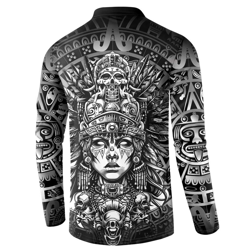 Mexico Aztec Warrior Goddess Button Sweatshirt Aztec Skull Tribal Calender Silver Spirit - Wonder Print Shop