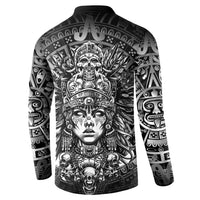 Mexico Aztec Warrior Goddess Button Sweatshirt Aztec Skull Tribal Calender Silver Spirit - Wonder Print Shop