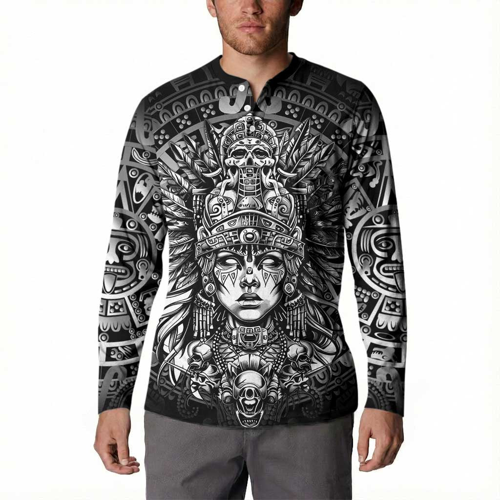 Mexico Aztec Warrior Goddess Button Sweatshirt Aztec Skull Tribal Calender Silver Spirit - Wonder Print Shop