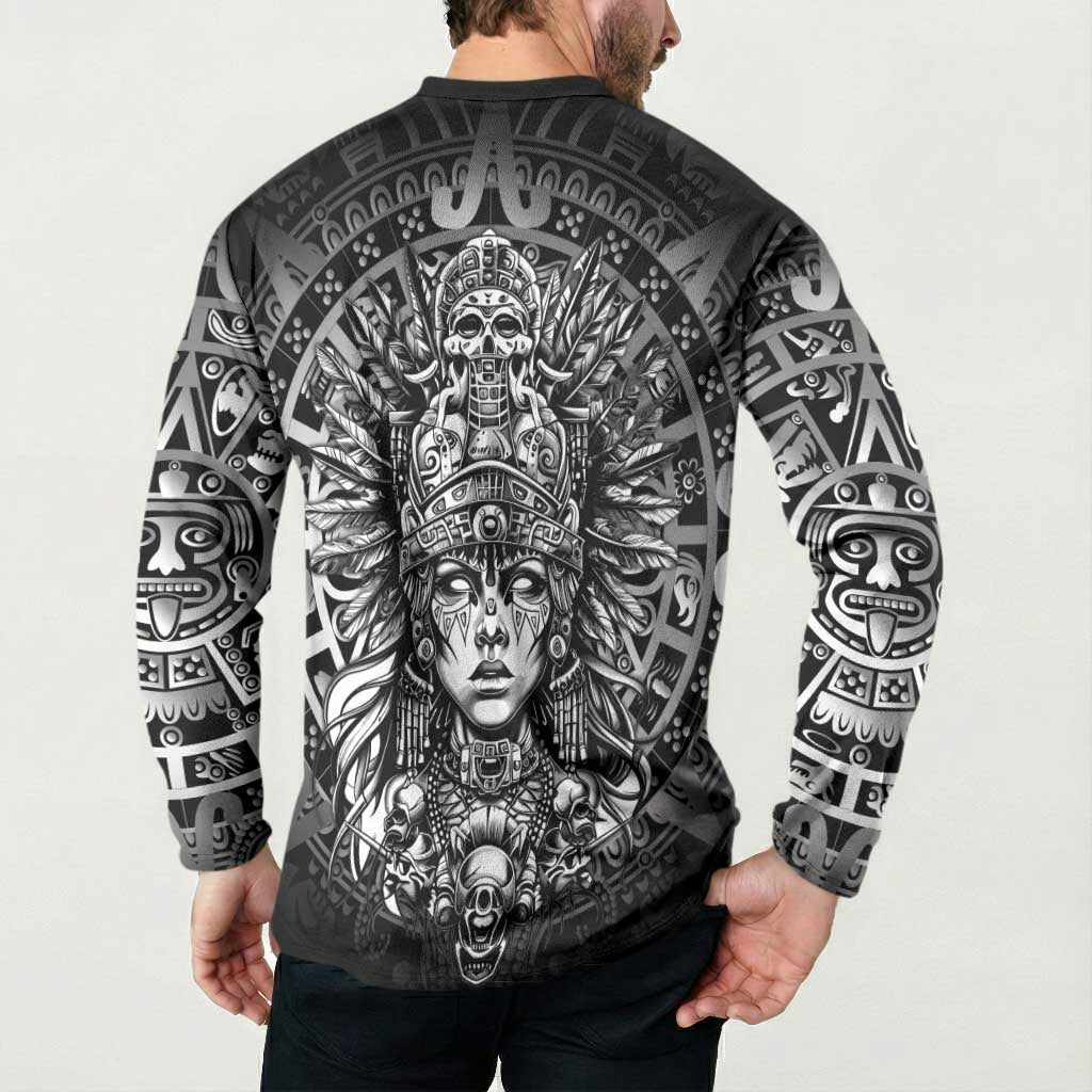 Mexico Aztec Warrior Goddess Button Sweatshirt Aztec Skull Tribal Calender Silver Spirit - Wonder Print Shop