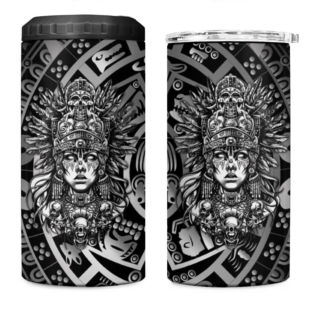 Mexico Aztec Warrior Goddess 4 in 1 Can Cooler Tumbler Aztec Skull Tribal Calender Silver Spirit - Wonder Print Shop