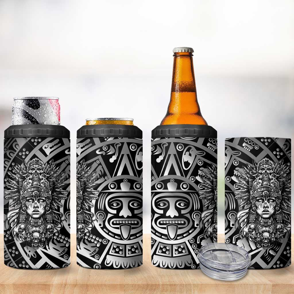 Mexico Aztec Warrior Goddess 4 in 1 Can Cooler Tumbler Aztec Skull Tribal Calender Silver Spirit - Wonder Print Shop