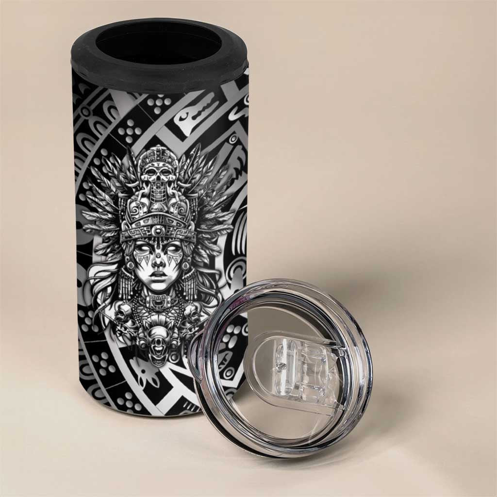 Mexico Aztec Warrior Goddess 4 in 1 Can Cooler Tumbler Aztec Skull Tribal Calender Silver Spirit - Wonder Print Shop
