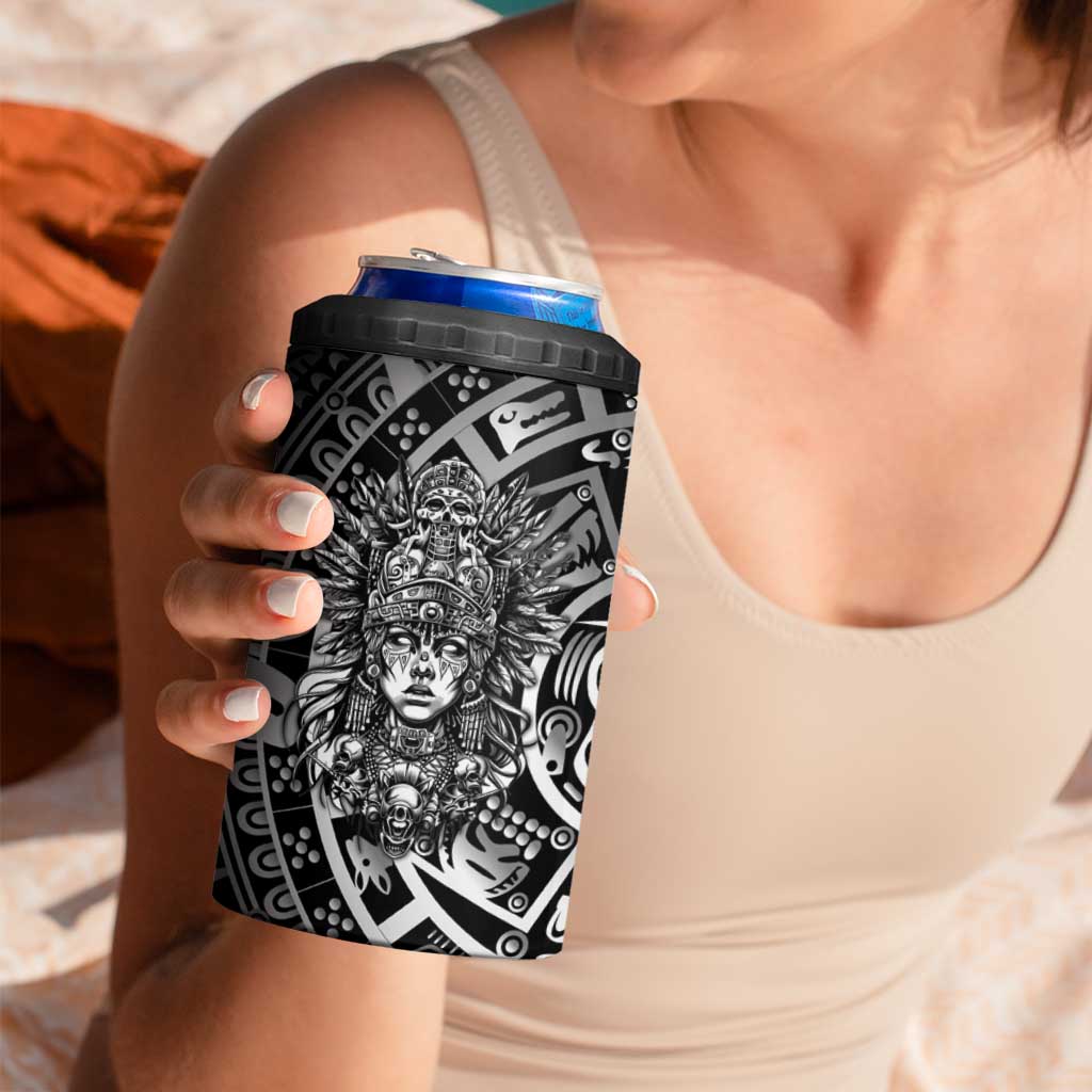 Mexico Aztec Warrior Goddess 4 in 1 Can Cooler Tumbler Aztec Skull Tribal Calender Silver Spirit - Wonder Print Shop