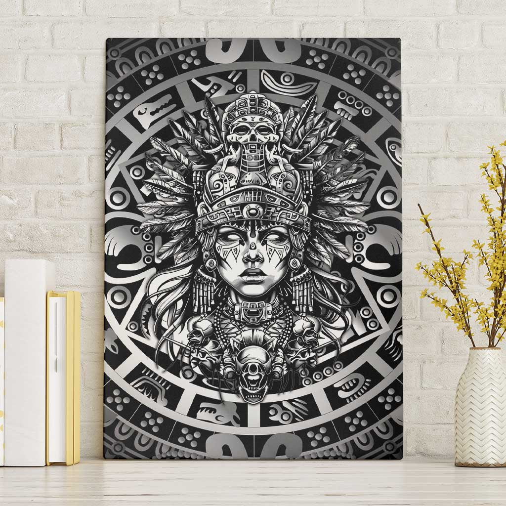 Mexico Aztec Warrior Goddess Canvas Wall Art Aztec Skull Tribal Calender Silver Spirit - Wonder Print Shop