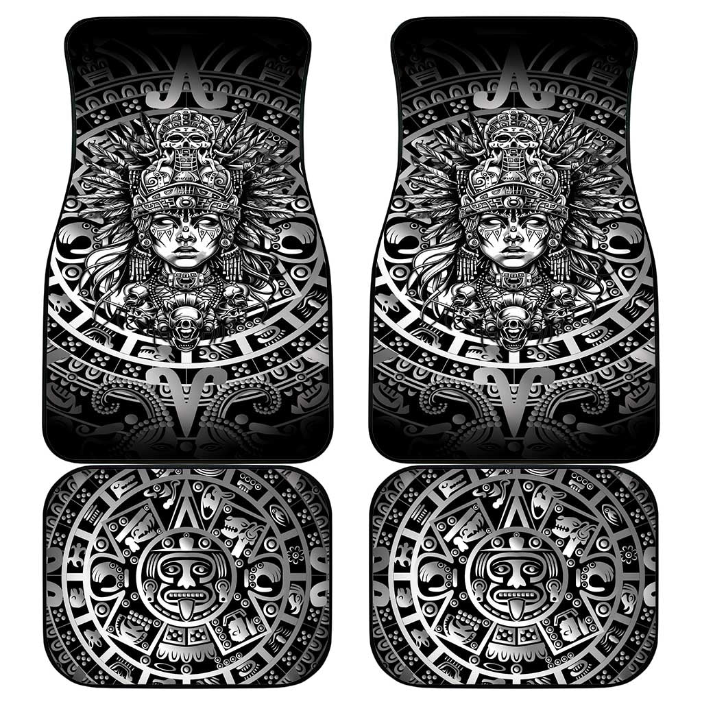 Mexico Aztec Warrior Goddess Car Mats Aztec Skull Tribal Calender Silver Spirit - Wonder Print Shop
