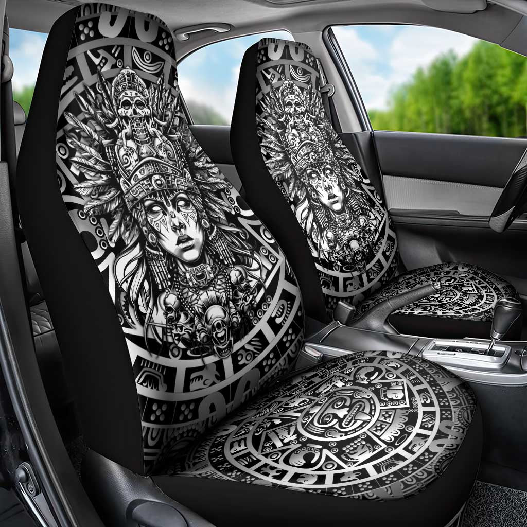 Mexico Aztec Warrior Goddess Car Seat Cover Aztec Skull Tribal Calender Silver Spirit - Wonder Print Shop