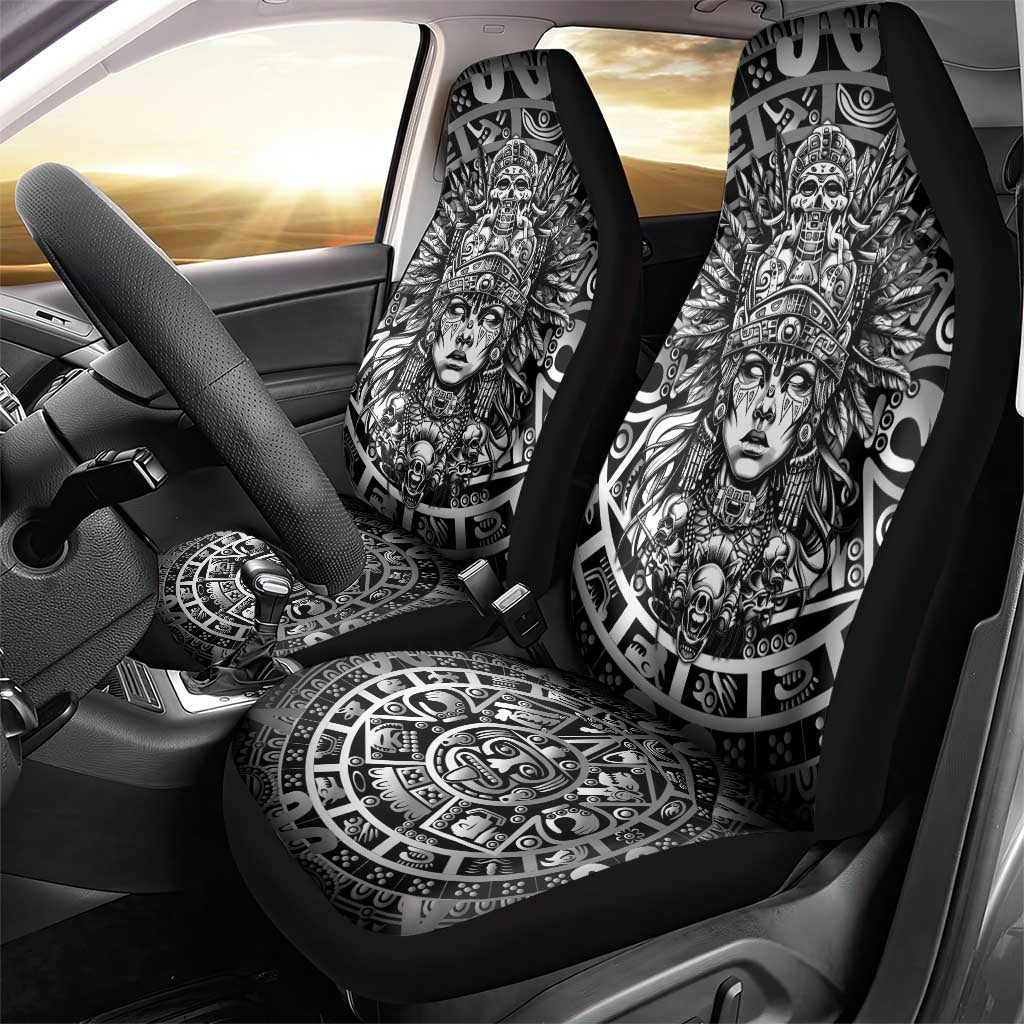 Mexico Aztec Warrior Goddess Car Seat Cover Aztec Skull Tribal Calender Silver Spirit - Wonder Print Shop