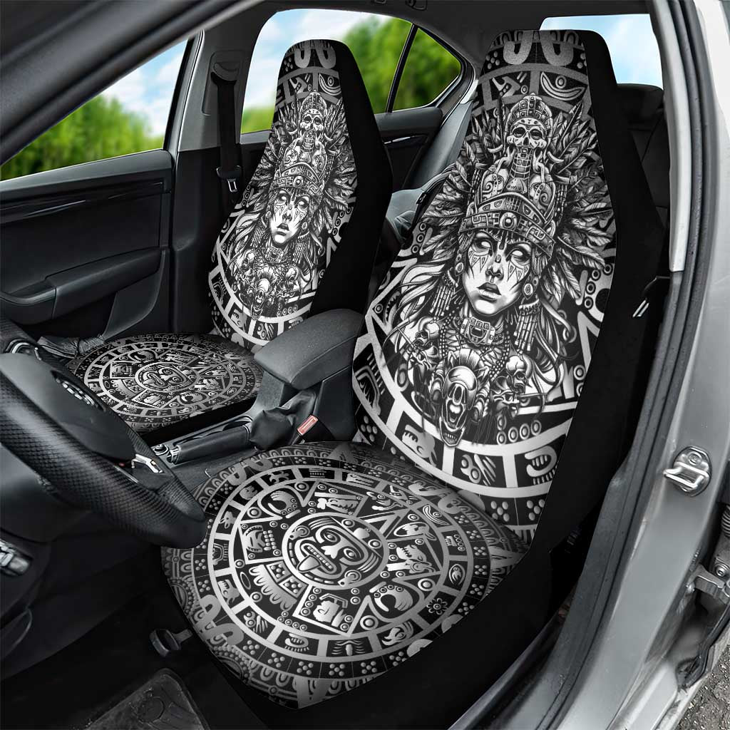 Mexico Aztec Warrior Goddess Car Seat Cover Aztec Skull Tribal Calender Silver Spirit - Wonder Print Shop