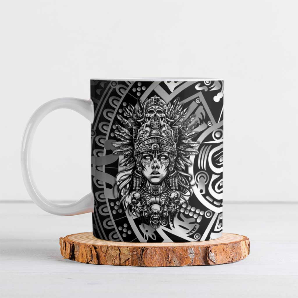 Mexico Aztec Warrior Goddess Ceramic Mug Aztec Skull Tribal Calender Silver Spirit - Wonder Print Shop