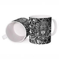 Mexico Aztec Warrior Goddess Ceramic Mug Aztec Skull Tribal Calender Silver Spirit - Wonder Print Shop