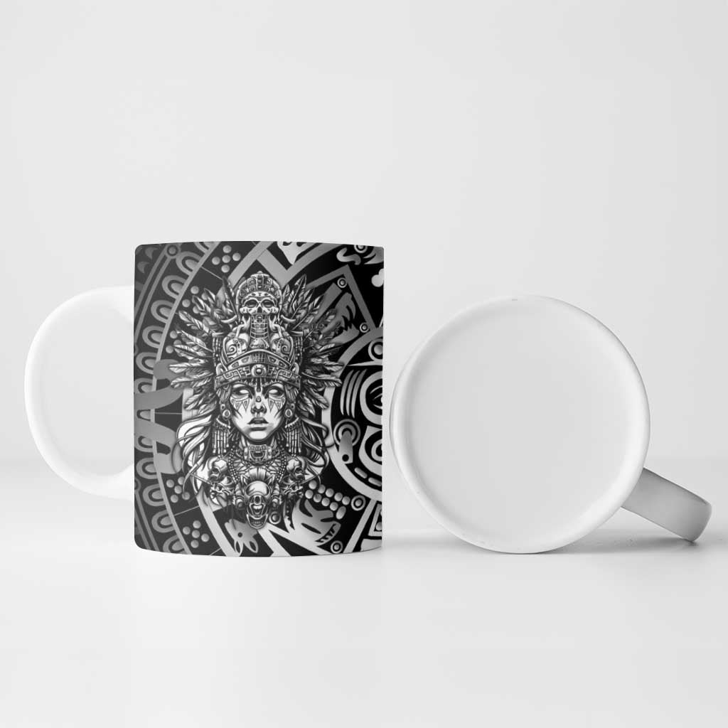 Mexico Aztec Warrior Goddess Ceramic Mug Aztec Skull Tribal Calender Silver Spirit - Wonder Print Shop