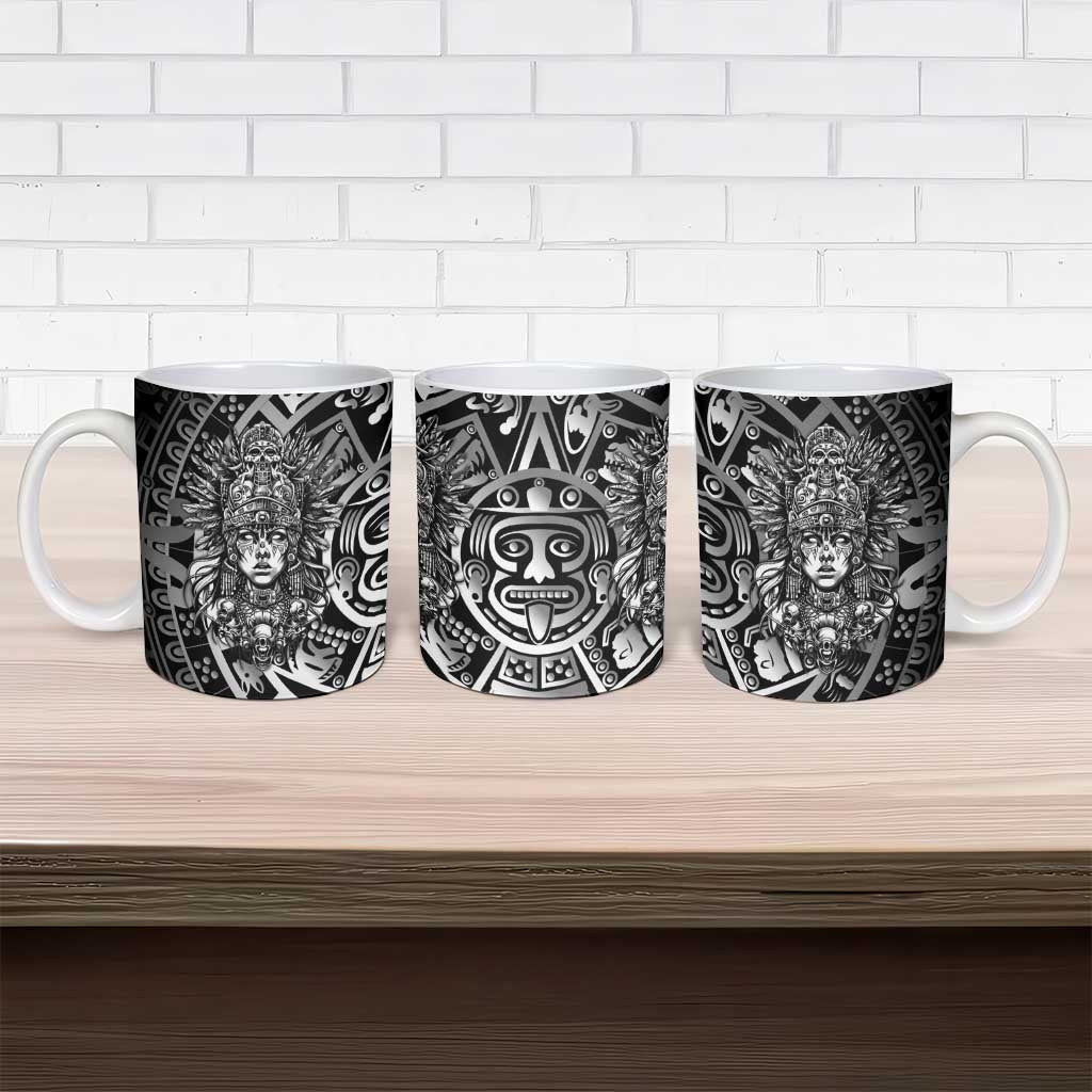 Mexico Aztec Warrior Goddess Ceramic Mug Aztec Skull Tribal Calender Silver Spirit - Wonder Print Shop