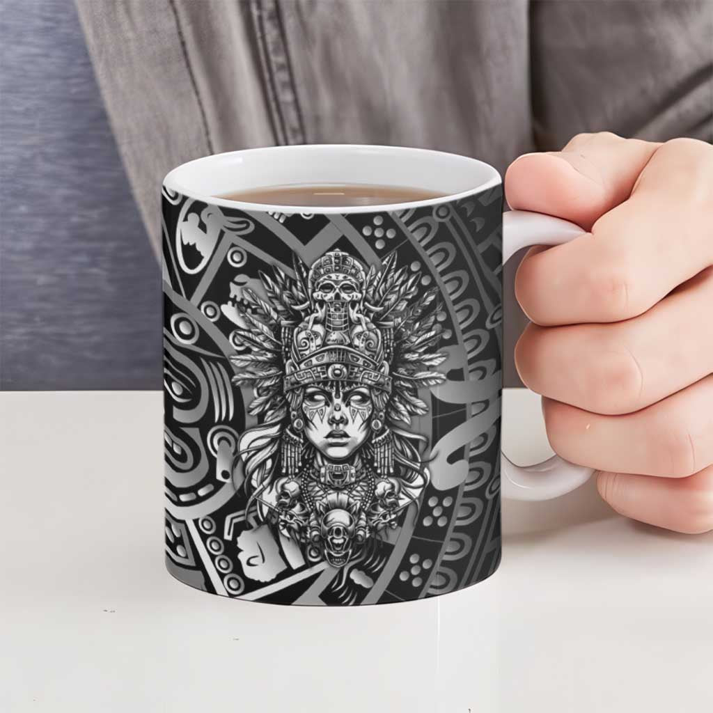 Mexico Aztec Warrior Goddess Ceramic Mug Aztec Skull Tribal Calender Silver Spirit - Wonder Print Shop