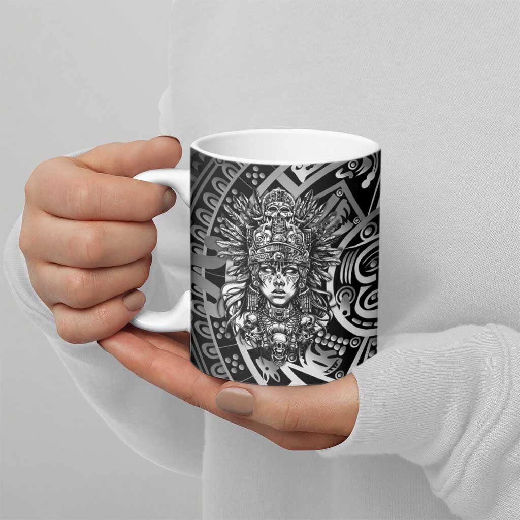 Mexico Aztec Warrior Goddess Ceramic Mug Aztec Skull Tribal Calender Silver Spirit - Wonder Print Shop