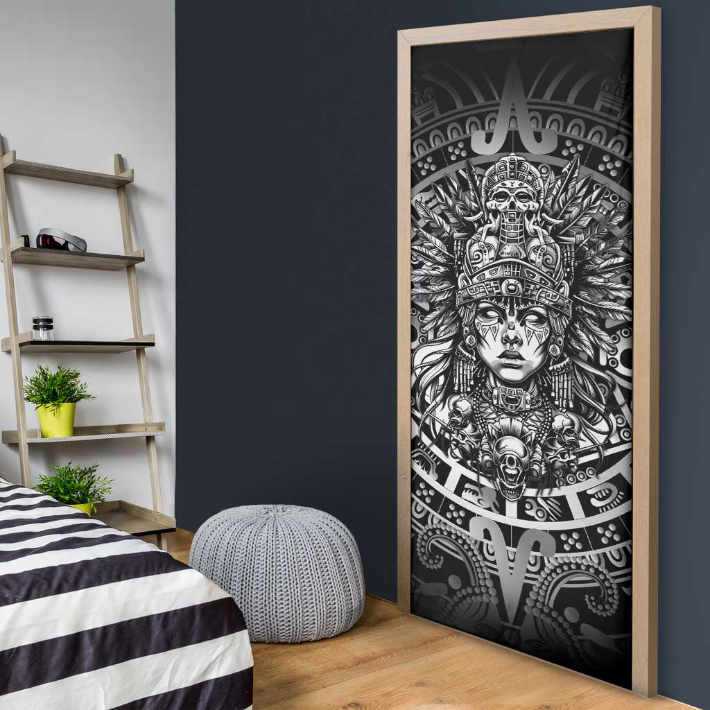 Mexico Aztec Warrior Goddess Door Cover Aztec Skull Tribal Calender Silver Spirit - Wonder Print Shop